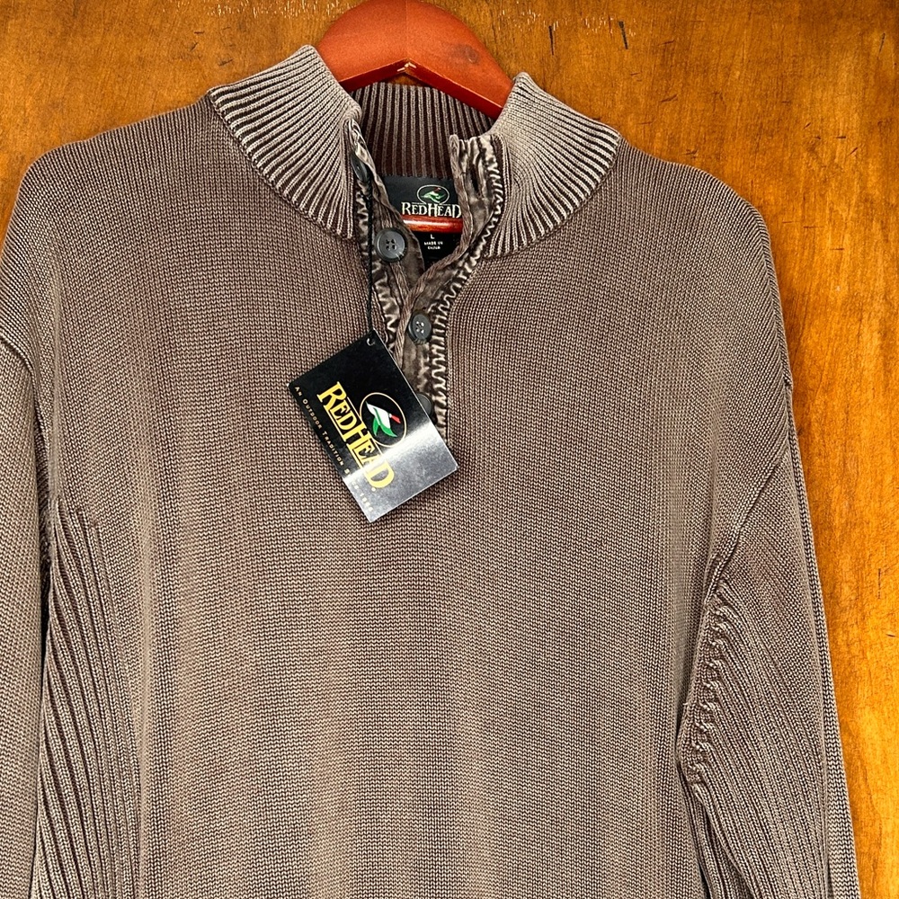 RedHead Sweater Mens Large 4 Button Mock Neck Brown NEW